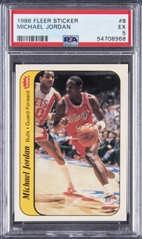 1986-87 Fleer Stickers #8 Michael Jordan Rookie Card - PSA EX 5